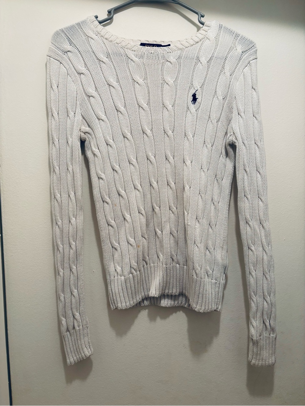 Polo by Ralph Lauren white Cable-Pattern Crewneck Sweater